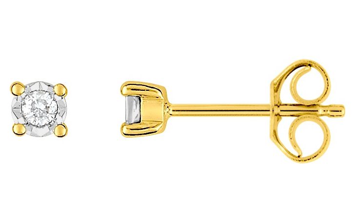 Boucles d'oreilles Clous Or Jaune et Blanc 18k Diamant 0.052ct GH P1