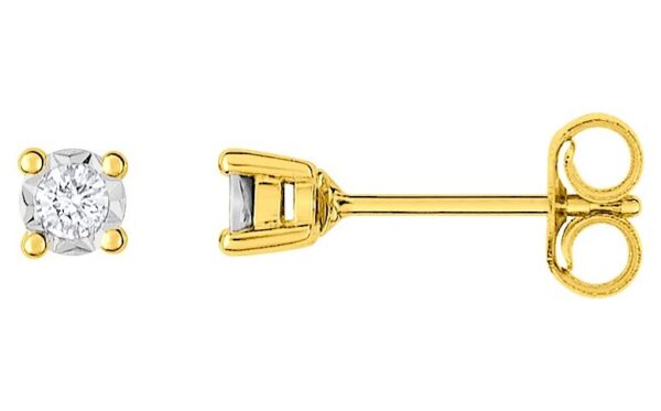 Boucles d'oreilles Clous Or Jaune et Blanc 18k Diamant 0.08ct GH P1