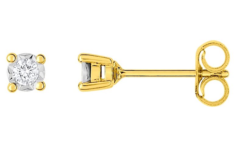 Boucles d'oreilles Clous Or Jaune et Blanc 18k Diamant 0.08ct GH P1