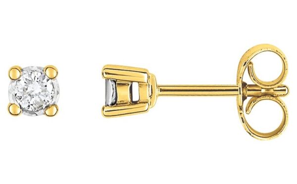 Boucles d'oreilles Clous Or Jaune et Blanc 18k Diamant 0.14ct GH P1