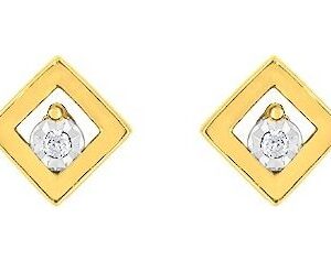 Boucles d'oreilles Clous Or Jaune et Blanc 18k Diamant 0.02ct GH P1