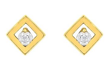 Boucles d'oreilles Clous Or Jaune et Blanc 18k Diamant 0.02ct GH P1