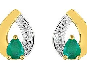 Boucles d'oreilles Clous Or 18k Rhodié Diamant 0.01ct GH P1 Emeraude 0.282ct