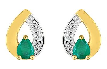 Boucles d'oreilles Clous Or 18k Rhodié Diamant 0.01ct GH P1 Emeraude 0.282ct