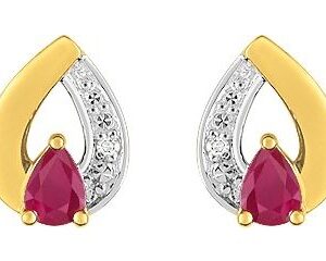 Boucles d'oreilles Clous Or 18k Rhodié Diamant 0.01ct GH P1 Rubis