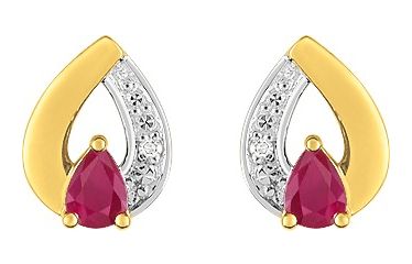 Boucles d'oreilles Clous Or 18k Rhodié Diamant 0.01ct GH P1 Rubis