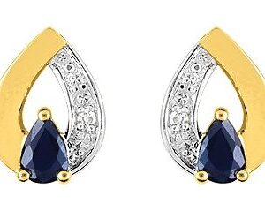 Boucles d'oreilles Clous Or 18k Rhodié Diamant 0.01ct GH P1 Saphir