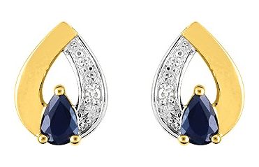 Boucles d'oreilles Clous Or 18k Rhodié Diamant 0.01ct GH P1 Saphir