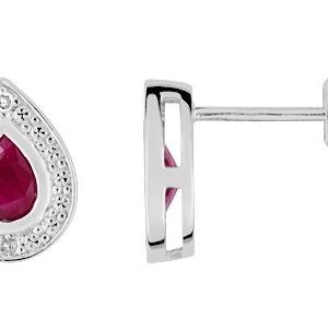 Boucles d'oreilles Clous Or Blanc 18k Diamant 0.016ct GH P1 Rubis