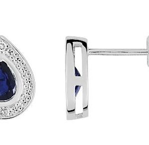 Boucles d'oreilles Clous Or Blanc 18k Diamant 0.016ct GH P1 Saphir