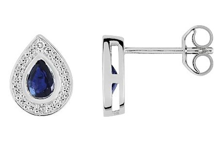 Boucles d'oreilles Clous Or Blanc 18k Diamant 0.016ct GH P1 Saphir