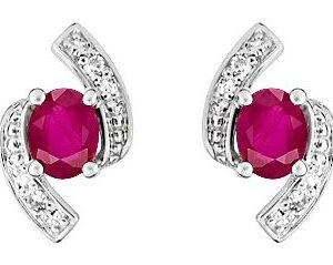 Boucles d'oreilles Clous Or Blanc 18k Diamant Rubis