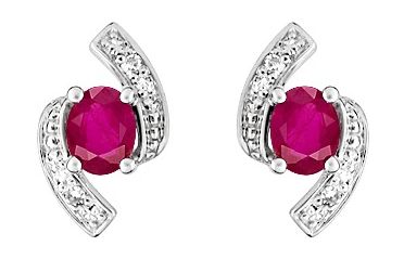 Boucles d'oreilles Clous Or Blanc 18k Diamant Rubis