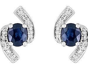 Boucles d'oreilles Clous Or Blanc 18k Diamant 0.012ct GH P1 Saphir