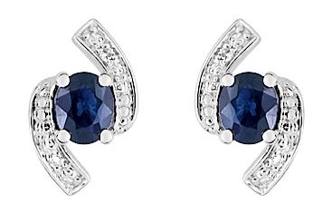 Boucles d'oreilles Clous Or Blanc 18k Diamant 0.012ct GH P1 Saphir