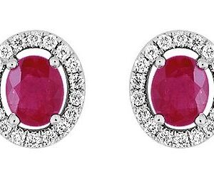 Boucles d'oreilles Clous Or Blanc 18k Diamant 0.18ct GH P1 Rubis