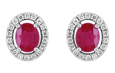 Boucles d'oreilles Clous Or Blanc 18k Diamant 0.18ct GH P1 Rubis