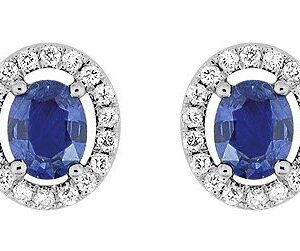 Boucles d'oreilles Clous Or Blanc 18k Diamant 0.18ct GH P1 Saphir