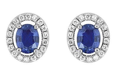 Boucles d'oreilles Clous Or Blanc 18k Diamant 0.18ct GH P1 Saphir