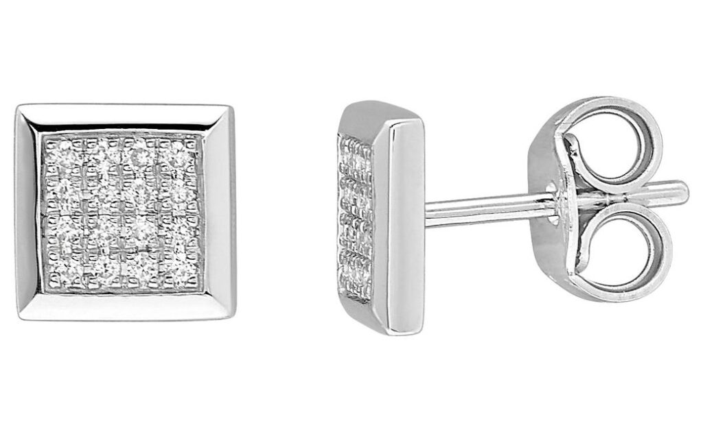 Boucles d'oreilles Clous Or Blanc 18k Diamant 0.12ct GH P1