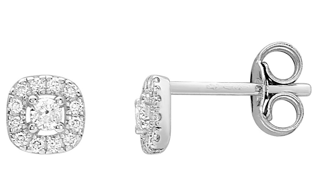 Boucles d'oreilles Clous Or Blanc 18k Diamant 0.12ct GH P1