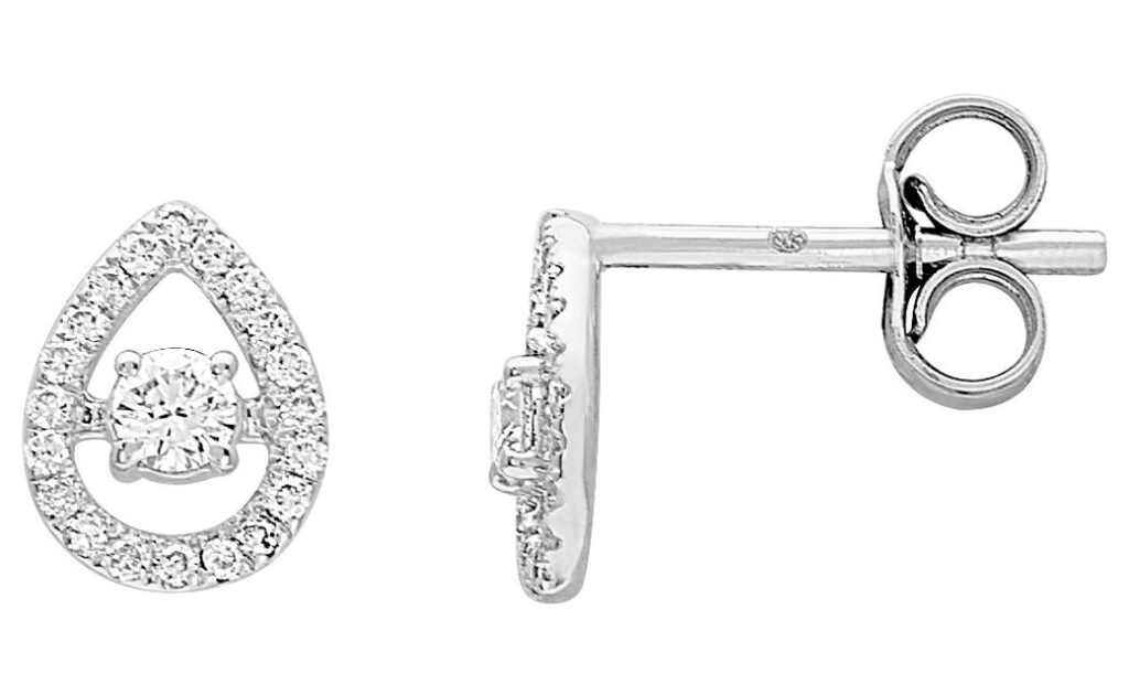 Boucles d'oreilles Clous Or Blanc 18k Diamant 0.16ct GH P1P2 Goutte