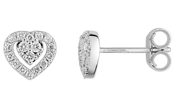 Boucles d'oreilles Clous Or Blanc 18k Diamant 0.25ct GH P1P2 Coeur