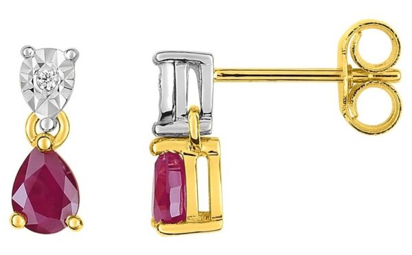 Boucles d'oreilles Clous Or Jaune et Blanc 18k Diamant GH P1 Rubis