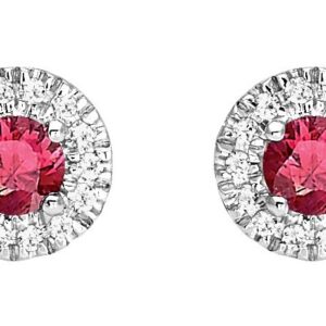 Boucles d'oreilles Clous Or Blanc 18k Diamant 0.08ct GH P1 Rubis