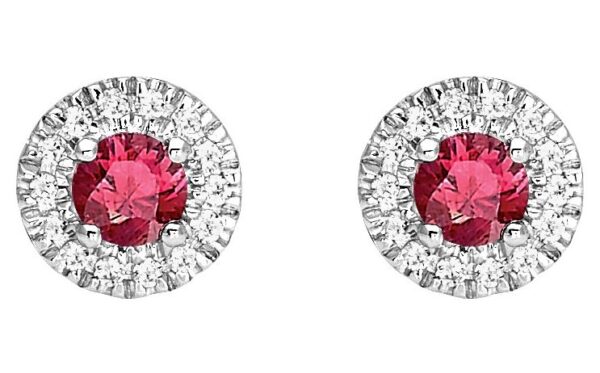 Boucles d'oreilles Clous Or Blanc 18k Diamant 0.08ct GH P1 Rubis