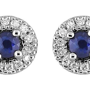 Boucles d'oreilles Clous Or Blanc 18k Diamant 0.08ct GH P1 Saphir 0.18ct 3mm