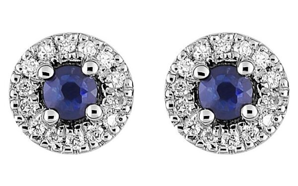 Boucles d'oreilles Clous Or Blanc 18k Diamant 0.08ct GH P1 Saphir 0.18ct 3mm