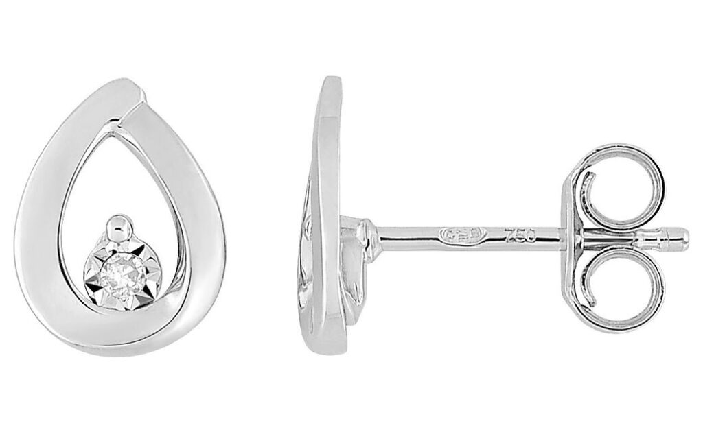 Boucles d'oreilles Clous Or Blanc 18k Diamant GH P1 Goutte