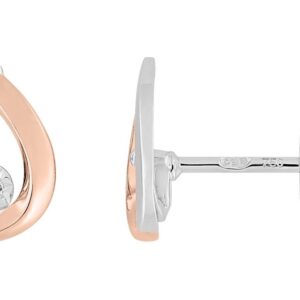 Boucles d'oreilles Clous Or Blanc et Rose 18k Diamant 0.02ct GH P1 Goutte