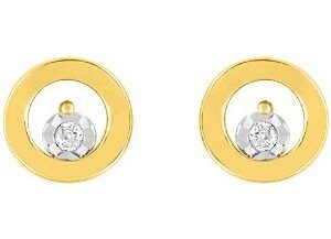 Boucles d'oreilles Clous Or Jaune et Blanc 18k Diamant 0.02ct GH P1