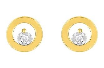 Boucles d'oreilles Clous Or Jaune et Blanc 18k Diamant 0.02ct GH P1