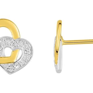 Boucles d'oreilles Clous Or Jaune et Blanc 18k Diamant 0.018ct GH P1