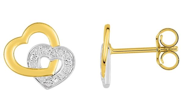 Boucles d'oreilles Clous Or Jaune et Blanc 18k Diamant 0.018ct GH P1