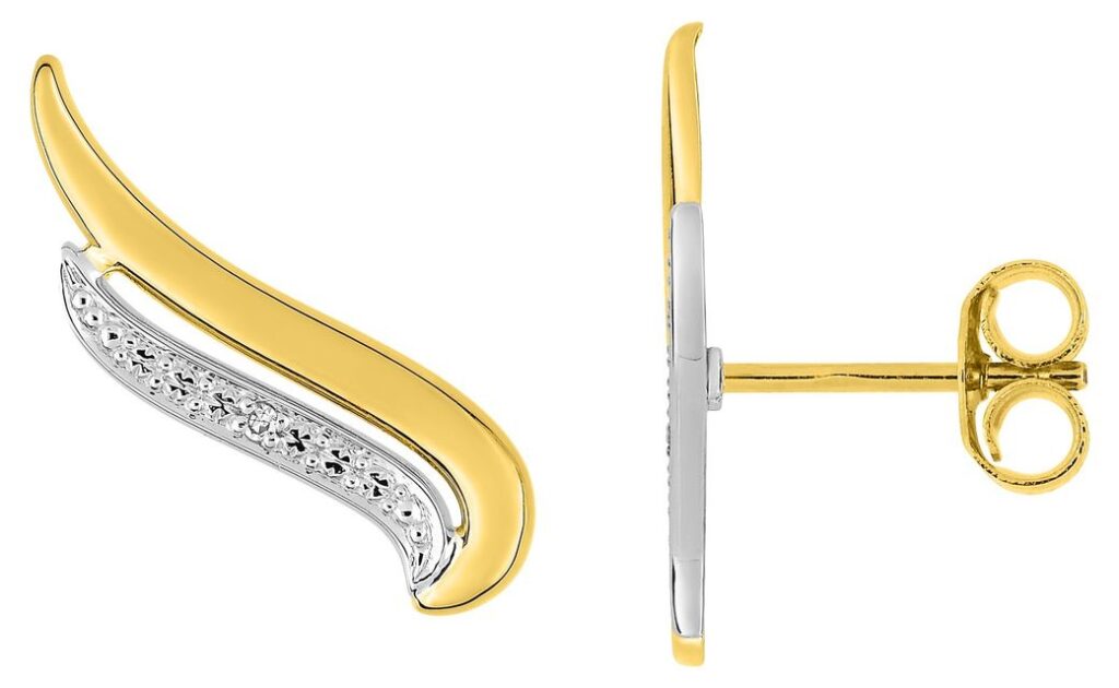 Boucles d'oreilles Clous Or Jaune et Blanc 18k Diamant 0.01ct GH P1