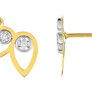 Boucles d'oreilles Clous Or Jaune et Blanc 18k Diamant 0.03ct GH P1