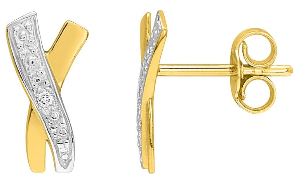 Boucles d'oreilles Clous Or 18k Rhodié Diamant 0.01ct GH P1