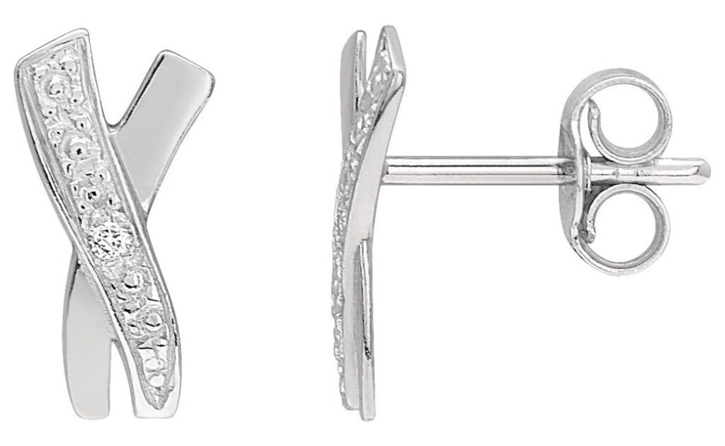 Boucles d'oreilles Clous Or Blanc 18k Diamant 0.01ct GH P1