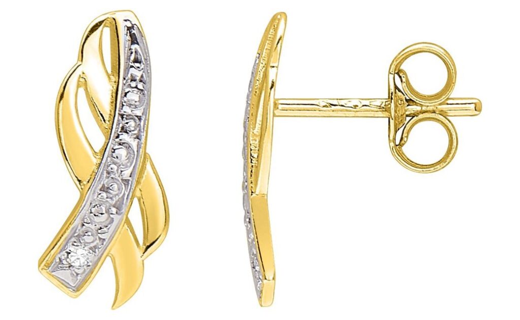 Boucles d'oreilles Clous Or 18k Rhodié Diamant 0.01ct GH P1