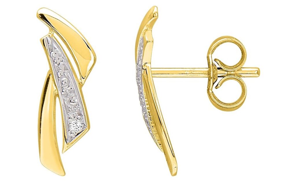 Boucles d'oreilles Clous Or Jaune et Blanc 18k Diamant 0.01ct GH P1