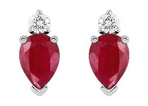 Boucles d'oreilles Clous Or Blanc 18k Diamant 0.08ct GH P1 Rubis