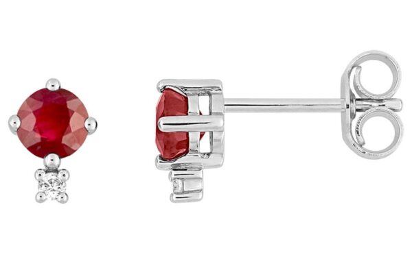 Boucles d'oreilles Clous Or Blanc Diamant 0.02ct GH P2 Rubis