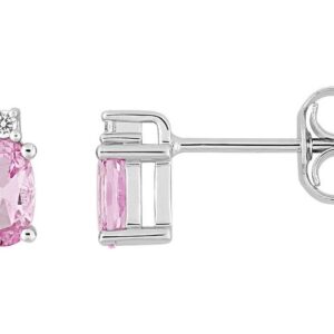 Boucles d'oreilles Clous Or Blanc 18k Diamant 0.02ct GH P1 Saphir Rose Animaux Dauphin