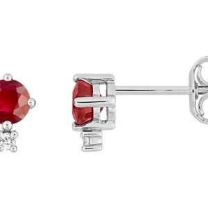 Boucles d'oreilles Clous Or Blanc 18k Diamant 0.02ct GH P1 Rubis