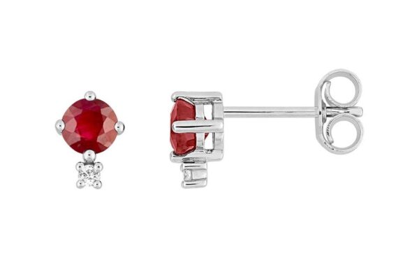 Boucles d'oreilles Clous Or Blanc 18k Diamant 0.02ct GH P1 Rubis