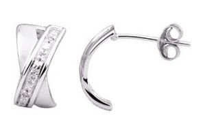 Boucles d'oreilles Créoles Or Blanc 18k Diamant 0.04ct GH P1P2